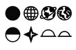 © peppastocker - Bold Earth Icon Set. Earth Symbols silhouette icon set: planet silhouette, latitude lines, longitude lines, orbit ring, terrain contour, hemisphere cutaway, compass point, horizon