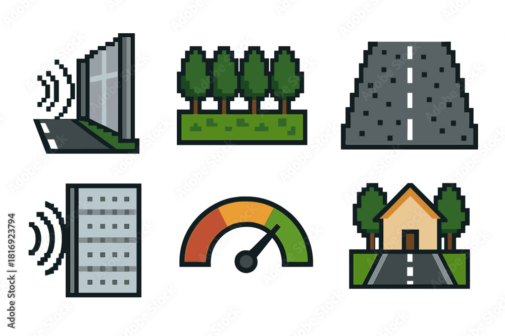 Urban Sound Management Icons. Urban Sound Management pixel style icon ...