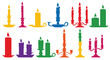 © inhrvect - Colorful candles in various shapes and sizes arranged on a white background