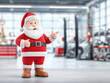 © kulyk - Illustration of Santa Claus in car repair shop. Santa in a red outfit gestures to modern auto repair shop. Concept for Christmas and car service industry