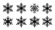 © Taylor - A collection of detailed black and white snowflake illustrations on a white background