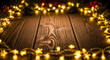 © Vector Dreams - Warm christmas lights frame a rustic wooden table surface
