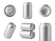 © gankevstock - Silver aluminum beverage cans in various arrangements on a white background
