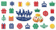 © Matheus - A collection of christmas themed icons including gifts crowns and the three wise men on camels