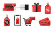 © Sk Grapher - A versatile set of red commerce icons representing sales, discounts, vouchers, and online shopping offers