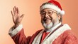 © MrHamster - Cheerful mature man dressed as a seasonal gift giver waves hello against a plain background
