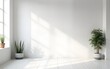 © nana - Minimalist Pastel pale light neutral gray empty room interior blank wall background backdrop with plants window light shadows for online presentations webinars and virtual meetings teams video call