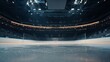© LU - puck. Empty hockey rink with pristine ice, highlighted by atmospheric lighting and a sense of anticipation. event key visuals, club posters, designed for fitness apps and gym onboarding.