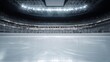 © LU - puck. Empty hockey rink with pristine ice, highlighted by atmospheric lighting and a sense of anticipation. event key visuals, club posters, designed for fitness apps and gym onboarding.