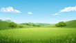 © vxnaghiyev - 2D cartoon meadow scene with grass and trees, ideal for background layout design on a sunny summer day