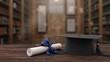 © AIArtistry - Graduation diploma with ribbon and cap on background, symbolizing academic achievement