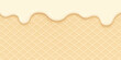 © Ashraful - Creamy white drip on waffle texture background for dessert or food design