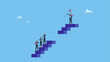 © Saklarboy - Diverse business people climb up stair to find sill gap to reach goal. Skill gap, employee difficulty or difference knowledge, competence or career problem, talent obstacle or opportunity challenge.
