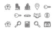 © Ruma - Real estate icons set featuring houses building key and magnifying glass