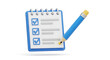 © Amindy - A completed checklist on a blue notepad with a pencil, symbolizing successful task management, goal achievement, and effective planning. 3D render