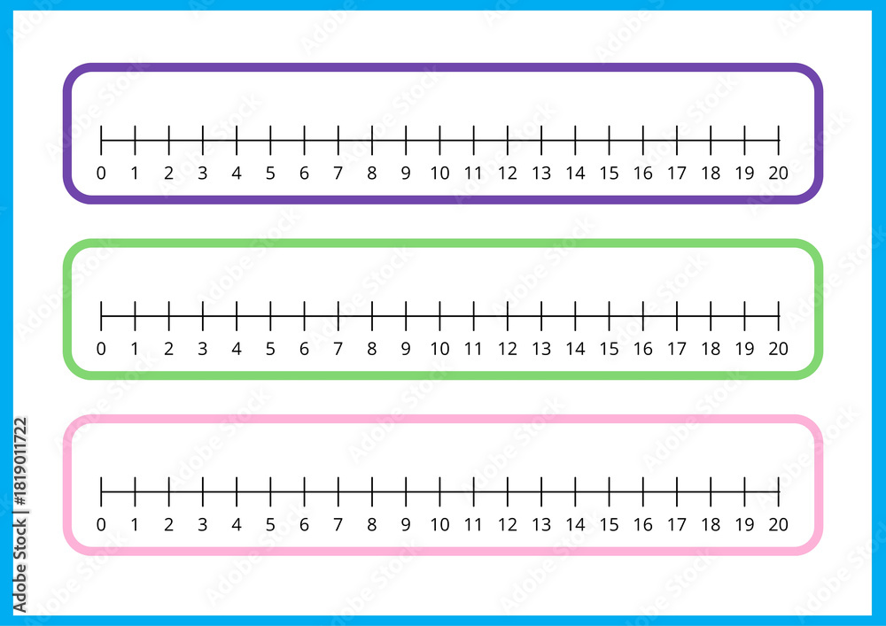 Simple number lines, brightly colored and clearly marked, provide a ...