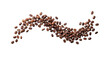 © Tusion - Roasted coffee beans, curved arrangement, s-shape flow, falling coffee beans, scattered, top down view, flat lay, isolated on white background, minimalist, commercial food photography, cut out