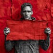 © Ahmad - Intense man holding red crumpled paper with space for your strong message or brand