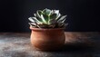 © Stephanie - succulent plant in a rustic pot on a dark surface