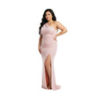 © yendisupiandi - Elegant woman wearing a light pink evening gown with a thigh-high slit isolated