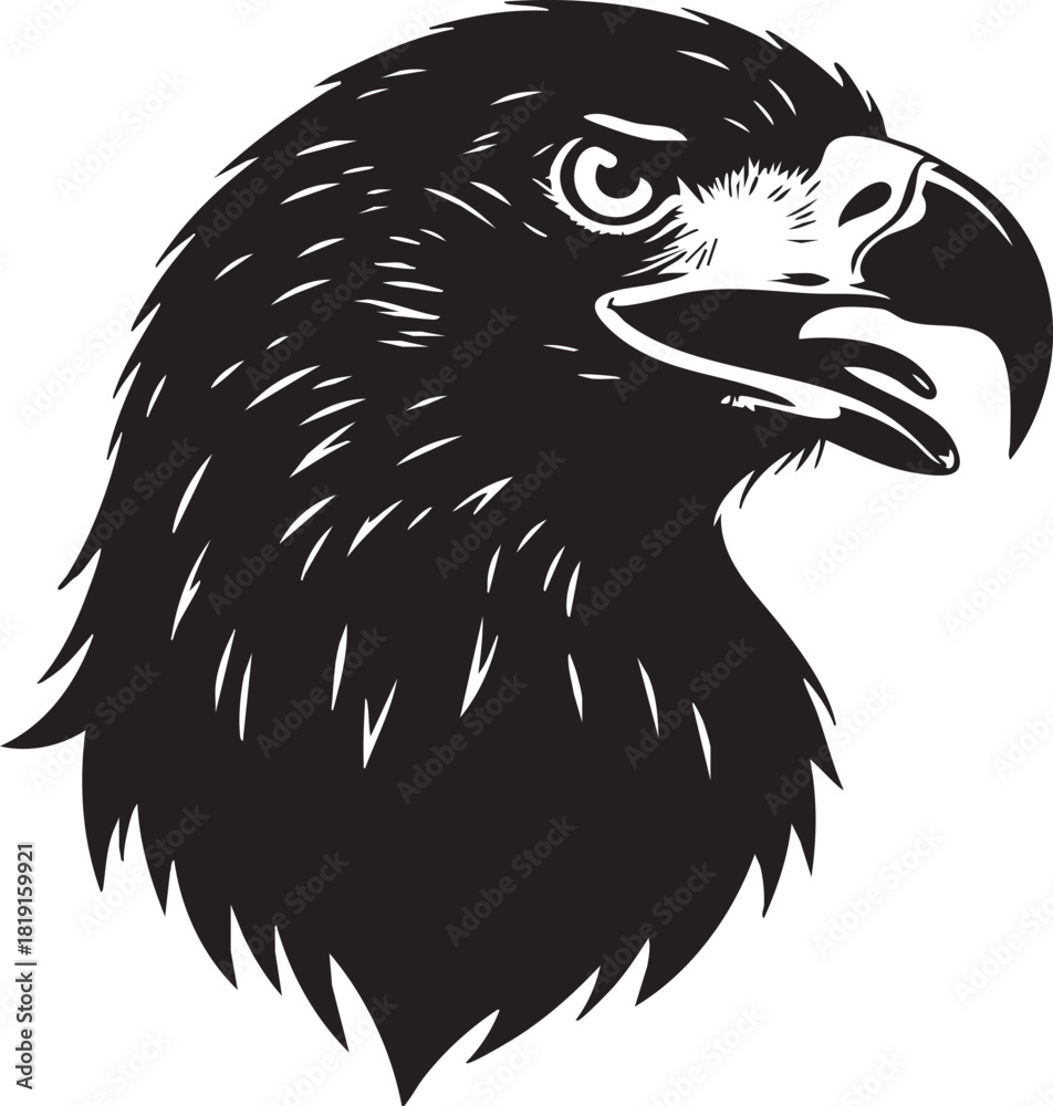 Majestic eagle head illustration in a bold black and white vector style ...