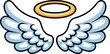 © Kingkor - White angel wings with blue accents and gold halo vector