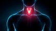© Jojo* - Human body with glowing thyroid gland, highlighting medical condition or health issue.