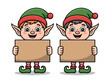 © Sana - Two cute cartoon elves holding blank cardboard signs for text or graphics