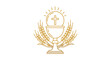 © Tisa - Golden outline illustration of a Christian chalice and host with a cross, surrounded by wheat, symbolizing Holy Communion.