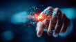 © Aliaksandra - A hand touching a glowing digital interface with red and blue particles symbolizing futuristic technology and innovation