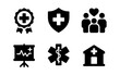 © 123levit - Healthcare icons set: medical silhouette symbols for health and safety