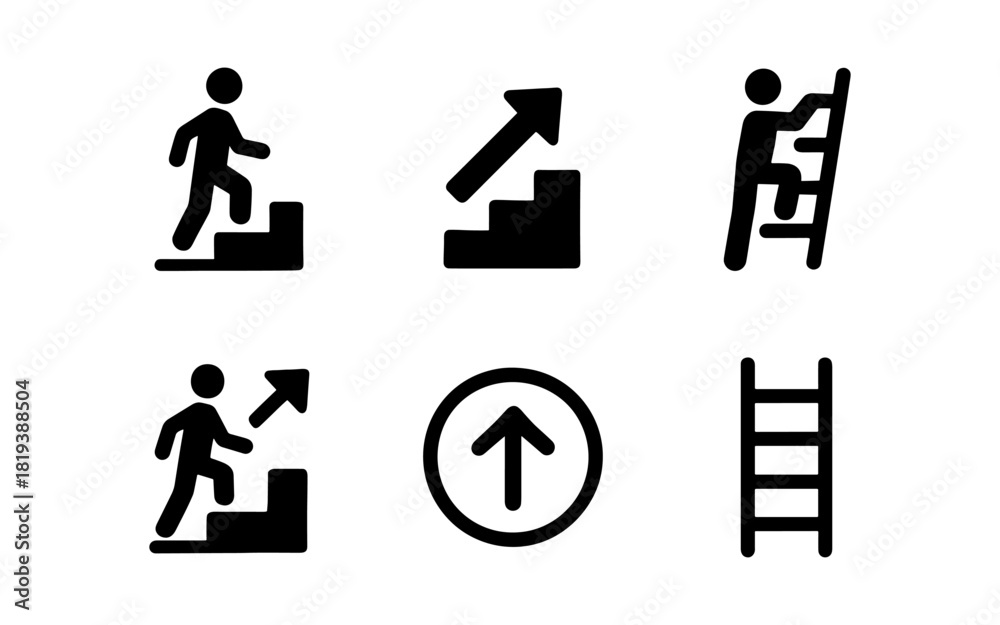 Climbing progress icons: steps, ladders, and arrows for success and ...