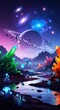 © TUL - Alien Planet Landscape with Glowing Crystals and Ringed Planet in Space fantasy landscape bioluminescent flora