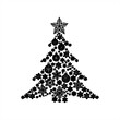 © Vlad - A black Christmas tree silhouette composed of intricate snowflakes, festive baubles, and a star topper, creating a beautiful and elegant holiday graphic design for seasonal celebration