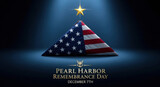 Folded American flag with a gleaming golden star Commemorating Pearl Harbor Remembrance Day on December 7th. A patriotic tribute to military history.