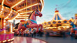 © sabyna75 - Vibrant carousel close up with motion blur and twinkling lights at amusement park
