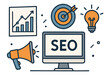 © 4zevar - Seo strategy concept with computer screen, graph, target, and lightbulb icons