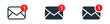 © icons gate - Mail envelope icon with a red notification bubble , Email notification icons with number '1' in outline and filled styles with a red badge, perfect for unread message, inbox alerts, messaging apps