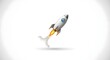 © Mudassar - Isolated 3D rocket launching rapidly. Symbolizes startup, innovation, speed, success, and business growth.