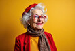 © Valentina Zaitseva - Happy and funny cool old lady with fashionable clothes portrait on colored background - Youthful grandmother with extravagant style, concepts about lifestyle, seniority and elderly people