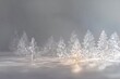 © River Girl - Minimalist composition with clear acrylic Christmas trees and snowflakes, softly backlit for a glowing effect, set against a pristine backdrop, creating a serene atmosphere