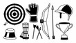 © freelancemoment - Archery equipment vector doodle set bow arrow target glove trophy helmet icons