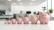 © Puput - A growing line of piggy banks symbolizing financial growth and savings, with small plants sprouting from each
