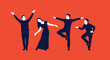 © MDSIRAJUL - Four stylized figures in silhouette dancing and posing against a vibrant orange background
