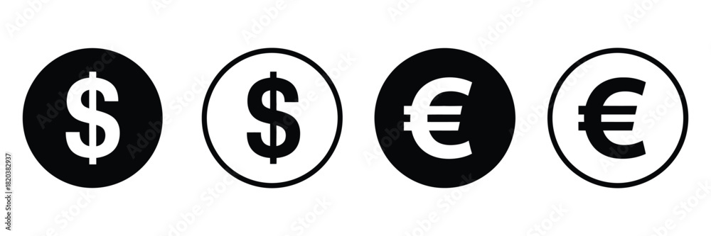 dollar and euro currency vector icons, featuring clean financial ...