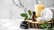 © Vector Art - Relaxing spa arrangement with candle essential oil and natural wellness elements