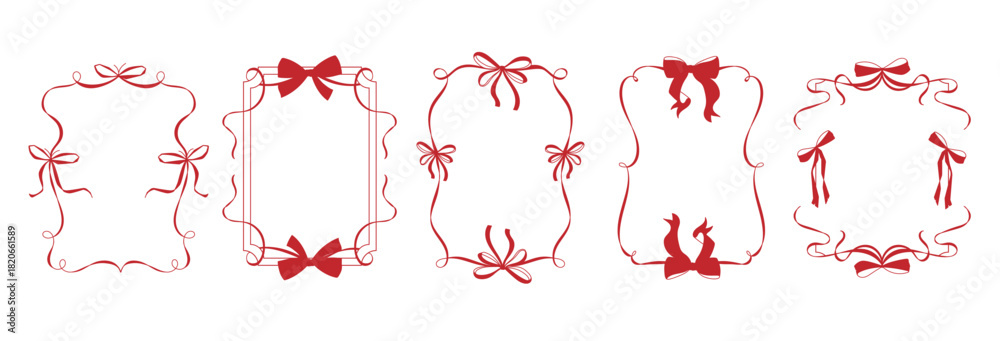 Set of hand drawn frames with ribbon and bow in romantic styles for ...