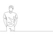 © Simple Line - Continuous line drawing of a man standing casually with hands in his pockets, representing a relaxed and confident posture. Celebrate International Albinism Awareness Day with a human rights concept.