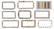 © Ayu - Collection of decorative hand-drawn rectangular frames with varied playful patterns and colorful borders suitable for scrapbooking or design projects