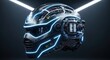 © Waqiah - Futuristic helmet with neon blue lights and visible wires